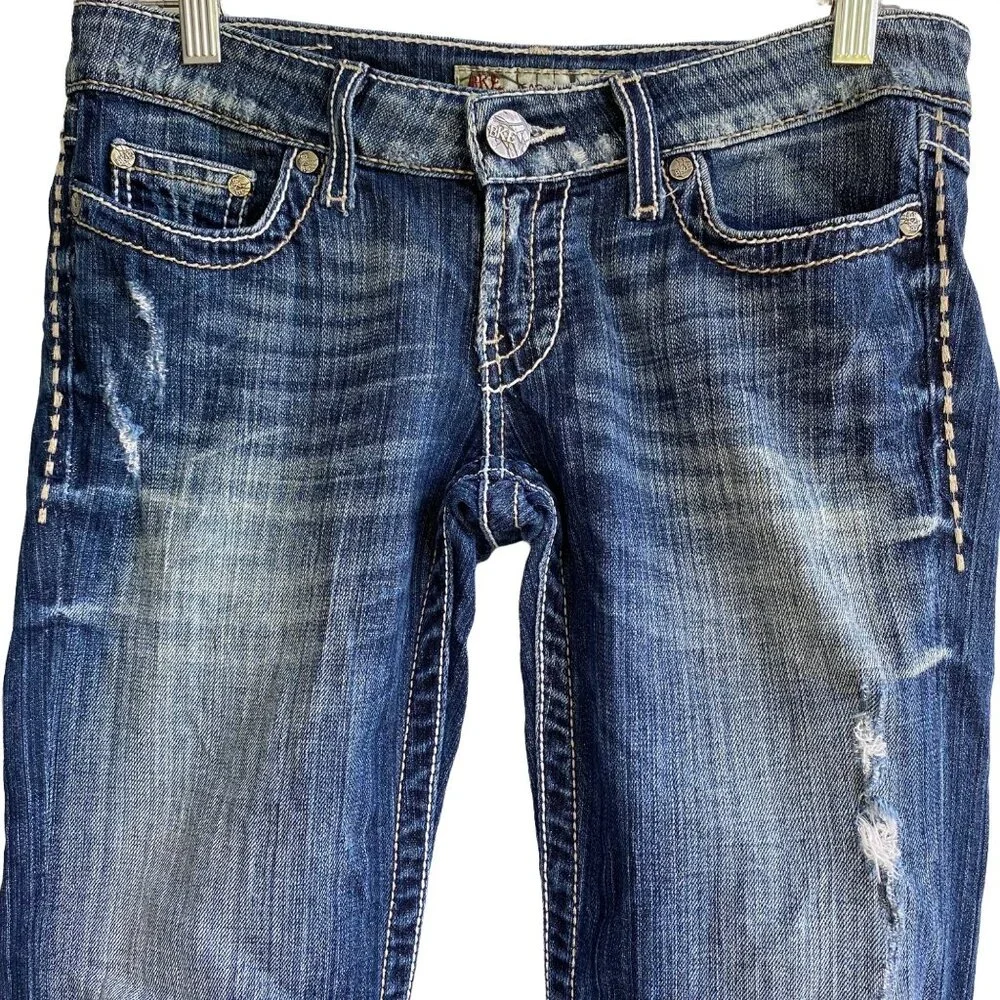BKE Sabrina Stretch Denim Womens Jeans Size 26 Cropped Low Rise Dark Distressed - Picture 10 of 12